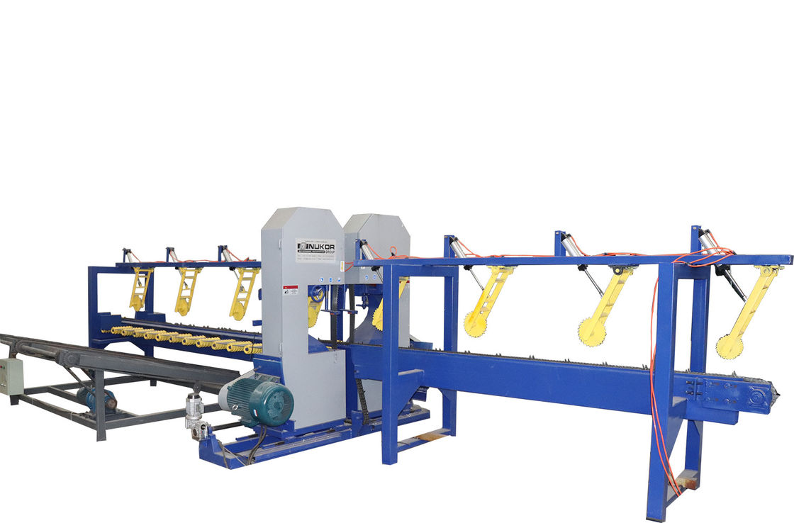 Double blade round logs cutting vertical band saw machine, twin bandsaw sawmill with touching screen